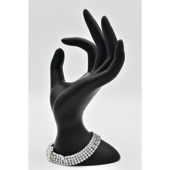 Swarovski Mesh Crystal Tennis Bracelet Prong Rhinestone Silver Swan Signed BinAW - Picture 7 of 12